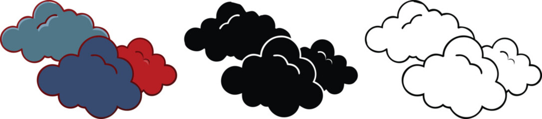Cloud Illustrations Blue, Red, Black, and White Variations