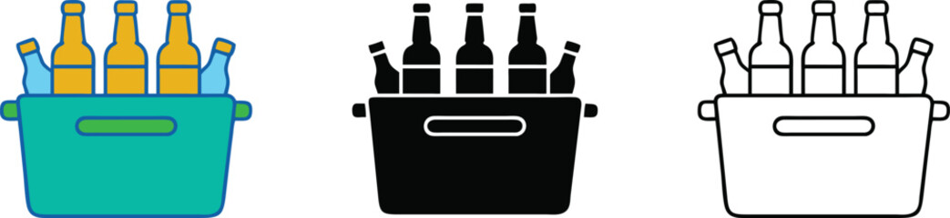 Ice Bucket with Bottles Colorful, Black, and Outline Designs