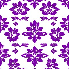 Fototapeta premium Purple Floral Damask Seamless Pattern: A delicate and intricate floral design with a classic damask motif in a rich purple hue.