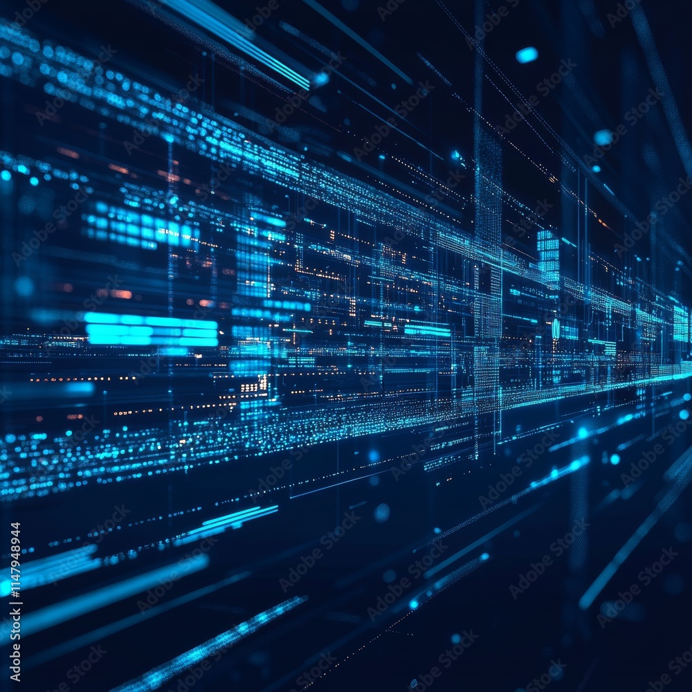 Fototapete dynamic digital data flow in a futuristic blue light environment showcasing technology and innovatio