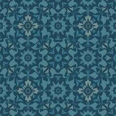 Serene Teal Floral Pattern: A calming and sophisticated seamless pattern featuring intricate teal floral designs. Perfect for backgrounds, textiles, and various design projects. 