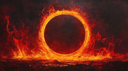Fototapeta premium Fiery ring of fire in dark background.
