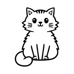 fun cartoon of sitting cat simple character isolated drawing line art style sketch classic vintage design illustration