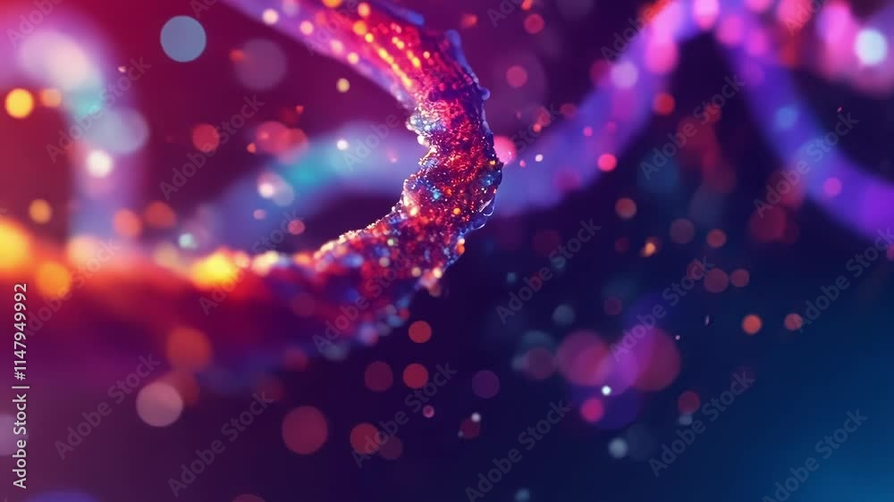Poster colorful particles flowing along a digital stream, creating a mesmerizing bokeh effect, symbolizing 