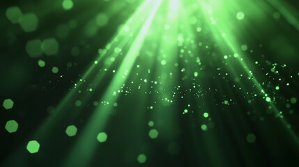Green Beams of Light Create an Ethereal Atmosphere With Shimmering Particles in an Abstract Display, Inviting a Sense of Wonder and Tranquility