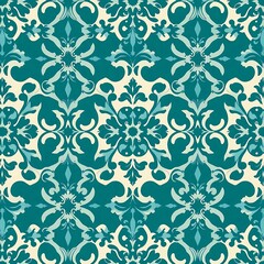 Teal and Cream Damask Pattern: Elegant Seamless Texture 