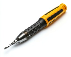 A yellow and black screwdriver with a drill bit, designed for precision work in various DIY projects and repairs.