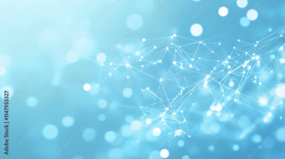 Poster bright blue abstract connection design with lines and glowing dots representing digital networking a