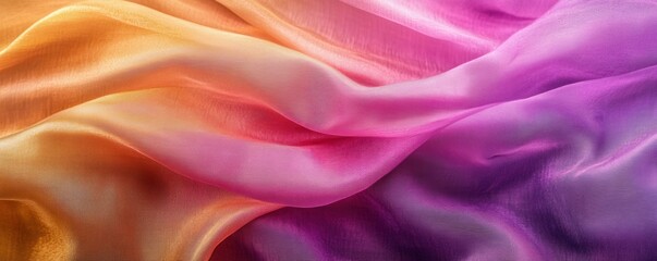 Obraz premium Colorful abstract wave background with flowing fabric textures in vibrant shades of pink, purple, and gold Ideal for modern design and artistic projects