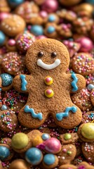 Obraz premium Gingerbread man with candy background