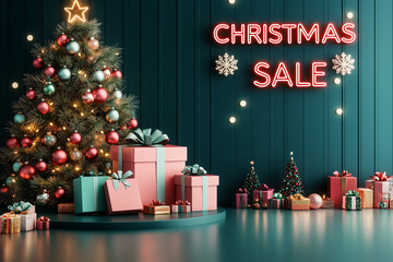 Christmas Sale Marketing vor und nach Weihnachten, WeihnachtsSale Banner mit Tannenbaum und...