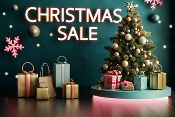 Christmas Sale Marketing vor und nach Weihnachten, WeihnachtsSale Banner mit Tannenbaum und...