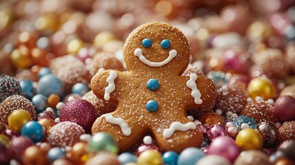Gingerbread man cookie with candy 