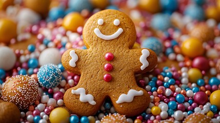 Gingerbread man with candy background