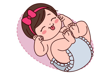 Baby cute. Changing a baby’s diaper. Vector illustration in cartoon style.