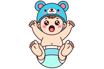 Baby cute. Changing a baby’s diaper. Vector illustration in cartoon style.