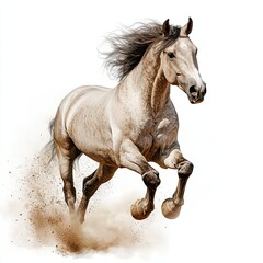 Obraz premium A horse is running through the sand, with its mane flying behind it