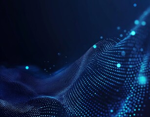 Digital Wave of Blue Particles Creating an Abstract Landscape Against a Dark Background Showcasing Technology and Innovation