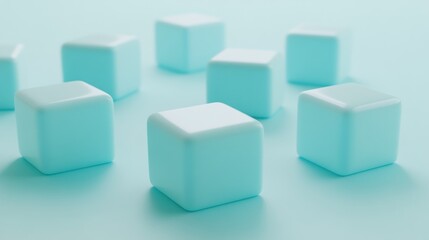Pastel blue cubes scattered on a light blue background.