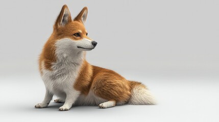 Realistic and Cute Corgi Dog Sitting with Alert Expression