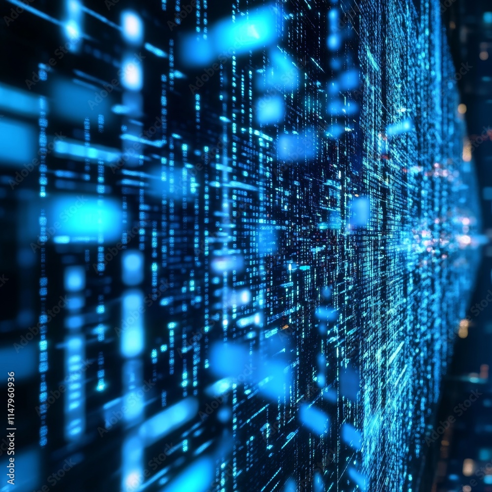 Fototapete abstract digital data flow with blue particles in a futuristic environment showcasing technology and