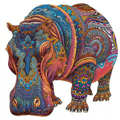 Obraz premium Colorful hippopotamus adorned with intricate patterns in vibrant shades as a striking artistic representation