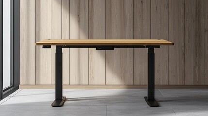imagine prompt: industrial manufactured electric standing desk in a minimalist 