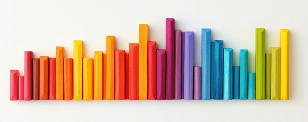Obraz premium colorful wooden blocks graph on white background, vibrant hues form abstract representation of data, emphasizing creativity and playfulness in design