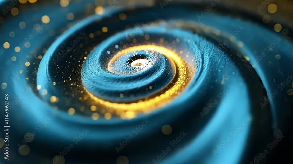 Poster golden particles flowing like a hurricane of information creating a spiral shape, representing the c