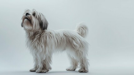 Fluffy White Dog Standing Gracefully Against a Light Background