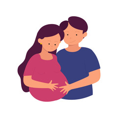 Husband and wife looking at the pregnant belly