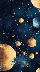 Fototapeta premium Cosmic abstraction golden orbs amidst glittering blue specks