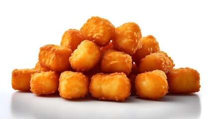 A pile of tater tots is shown against a plain white background.