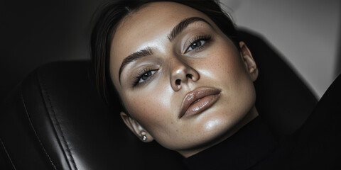 Naklejka premium Beautiful model posing with glowing skin and natural makeup