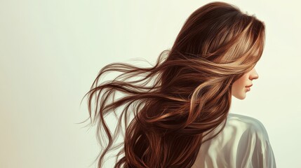 Obraz premium Beautiful model girl with Brown hair strand,silky healthy chestnut wavy hair strand,hair wavy ribbon, with smooth,Keratin straightening,Treatment,straight long hair,procedures,Smooth hairstyle.