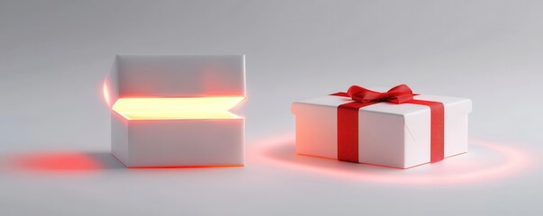 Fototapeta premium 3d Open white gift boxes on white background,mystery gift box,Present box,valentine romantic,cardboard box with a lid. gift wrapping for gifts.
