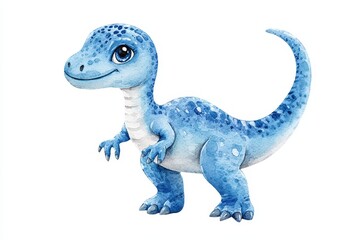 Obraz premium Charming Blue Dinosaur in Watercolor Style Perfect for Children's Artwork and Educational Materials