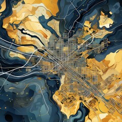 Obraz premium Eclectic Geometric Urban Layout with a Yellow City Map Design