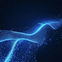 Flowing Blue Particles Create a Mesmerizing Digital Wave in a Dark Background, Evoking a Sense of Movement and Depth in a Modern Abstract Composition