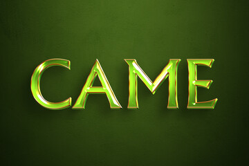 Gem jewel text effect of word Came on green background.