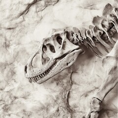 Detailed Close-Up Photograph of a Dinosaur Skeleton Revealing Intricate Bone Structure and Fossil Details
