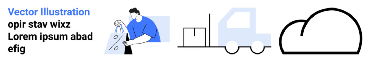 Person holding a smartphone, a logistics truck, and a cloud icon. Ideal for cloud computing, logistics solutions, transportation management, e-commerce, supply chain, data storage mobile technology