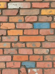 Vibrant, uneven brick surface with diverse colors and textures, abstract, texture