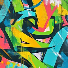 Fototapeta premium Vivid Abstract Mural Featuring Bright Colors and Dynamic Shapes on an Urban Wall
