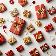 set of gift boxes with ribbons