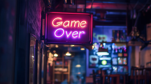 "Game Over" neon sign in arcade interior