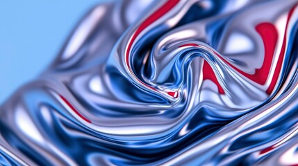 Abstract Liquid Metal Swirls Blue, Silver, and Crimson Reflections © AIArtistry