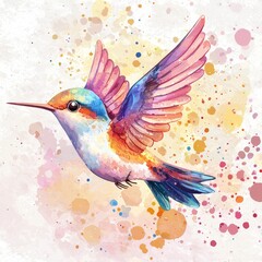 Obraz premium Cute Watercolor Hummingbird Character with Vibrant Colors and Playful Design