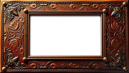 Ornate Brown Wooden Picture Frame With Intricate Carving