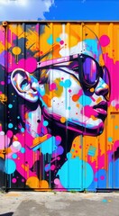 Obraz premium Graffiti art on a wall of a building with a woman wearing sunglasses